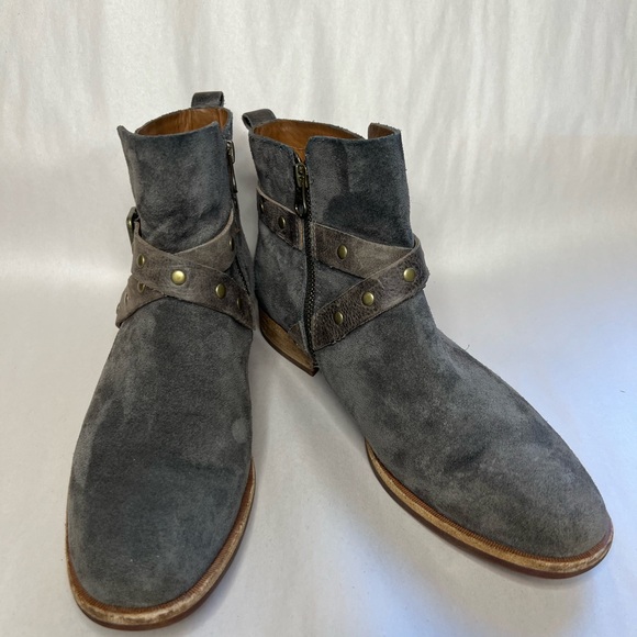 Kork Ease Kenai Gray Suede Boots Booties Ankle Buckle Strap Moto Boho - Picture 2 of 7